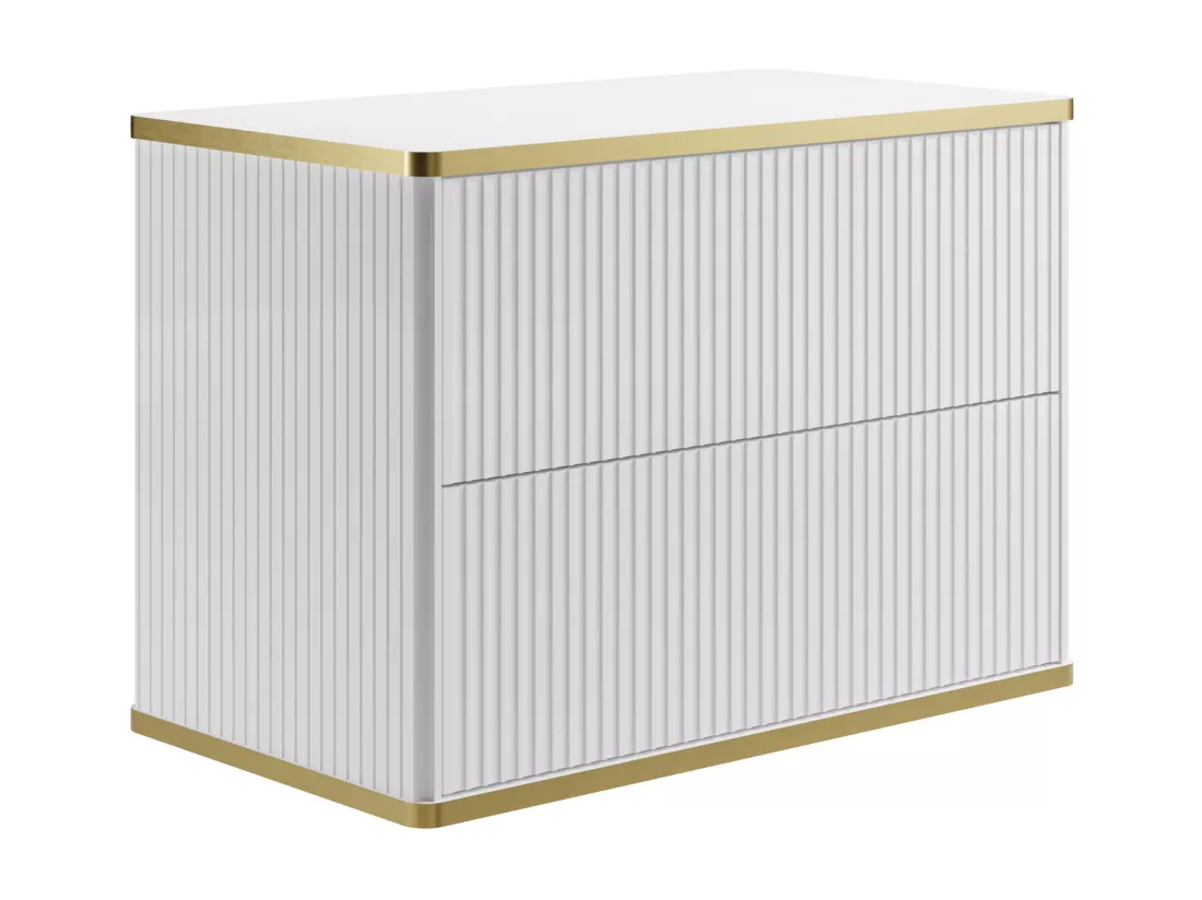 Meuble de salle de bain suspendu strié liseré doré avec vasque à poser carrée - Blanc - 80 cm - KELIZA
