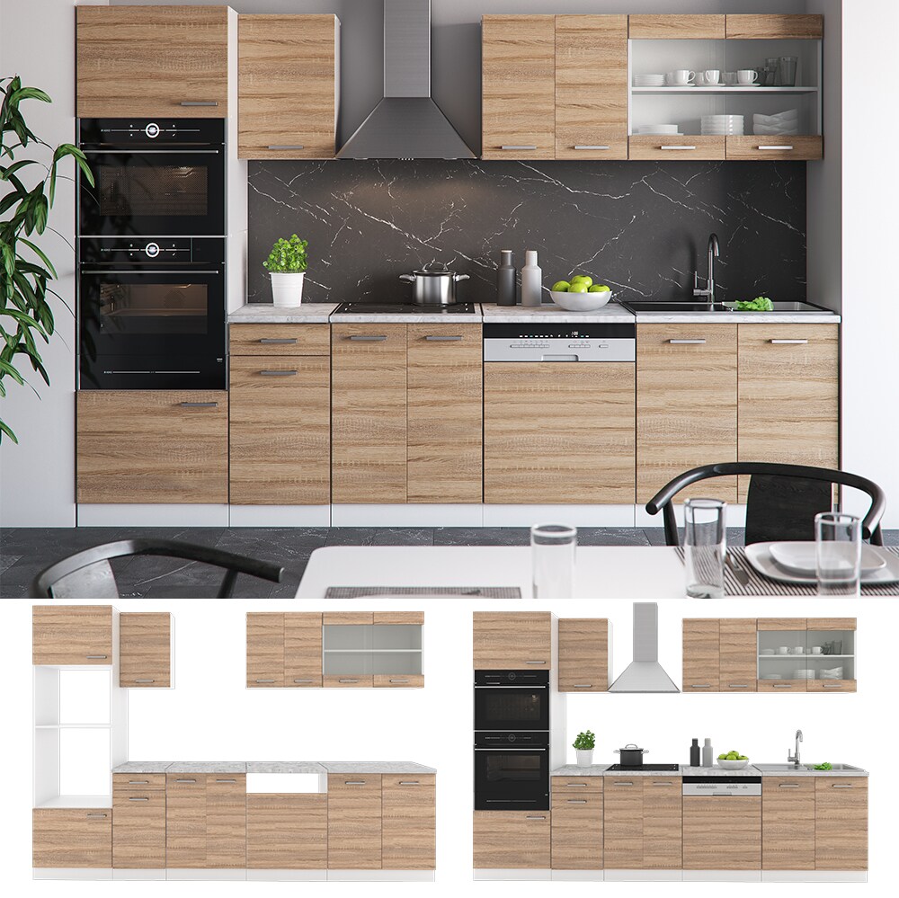 VICCO KÜCHE R-LINE 300 CM KÜCHENZEILE KÜCHENBLOCK EINBAUKÜCHE – SONOMA EICHE