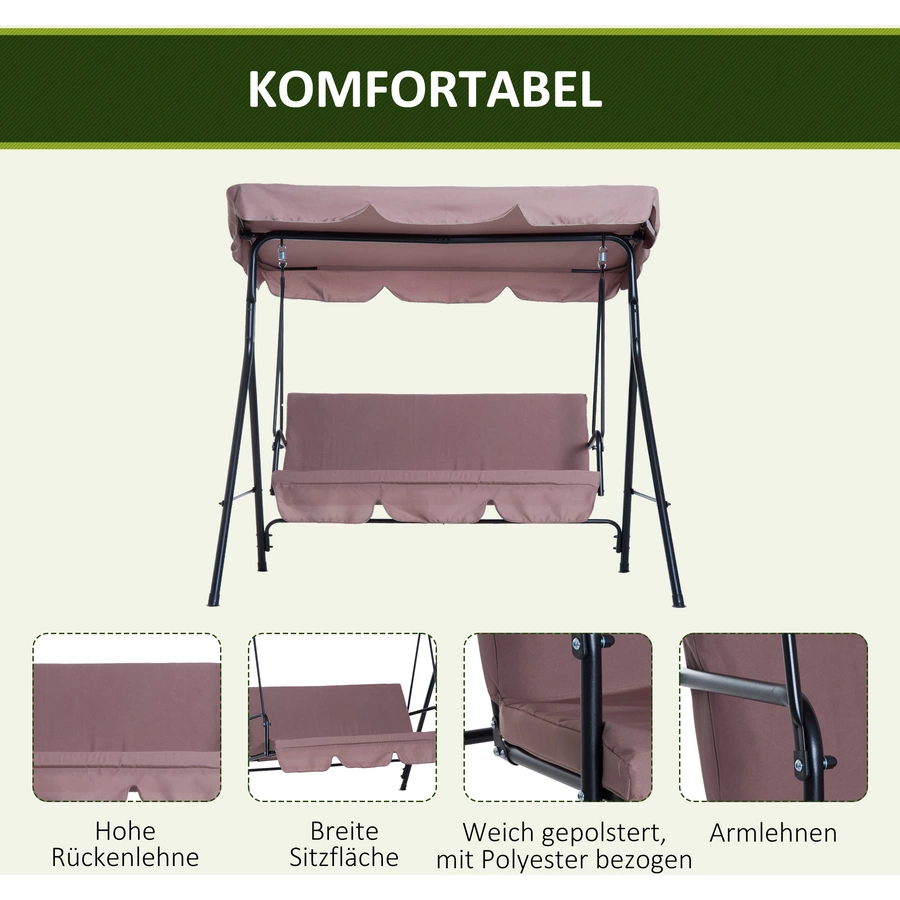 Outsunny Hollywoodschaukel als 3-Sitzer braun