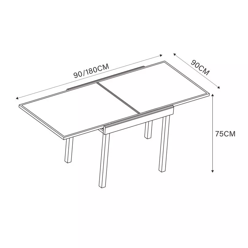 Table de jardin extensible en verre 8 places (90/180 x 90 cm) Murano Gris ardoise