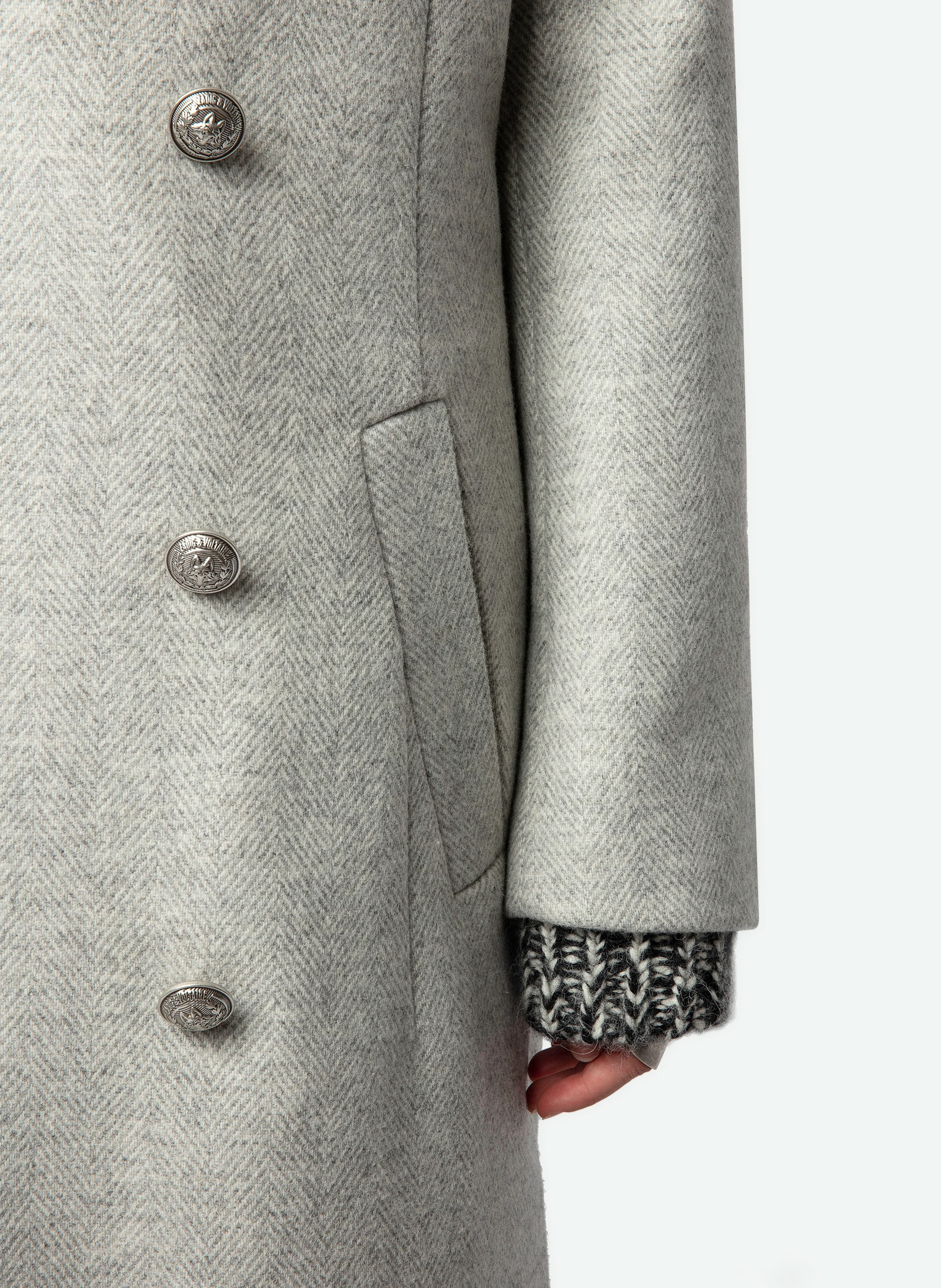 MULAN - Manteau col tailleur droit en laine recyclée mélangée | Gris