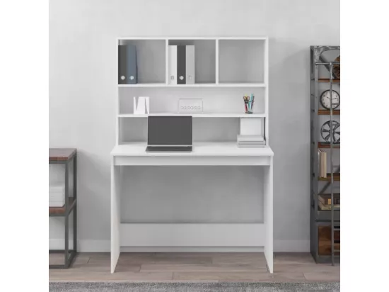 Bureau avec étagères Blanc 102x45x148 cm Bois d'ingénierie