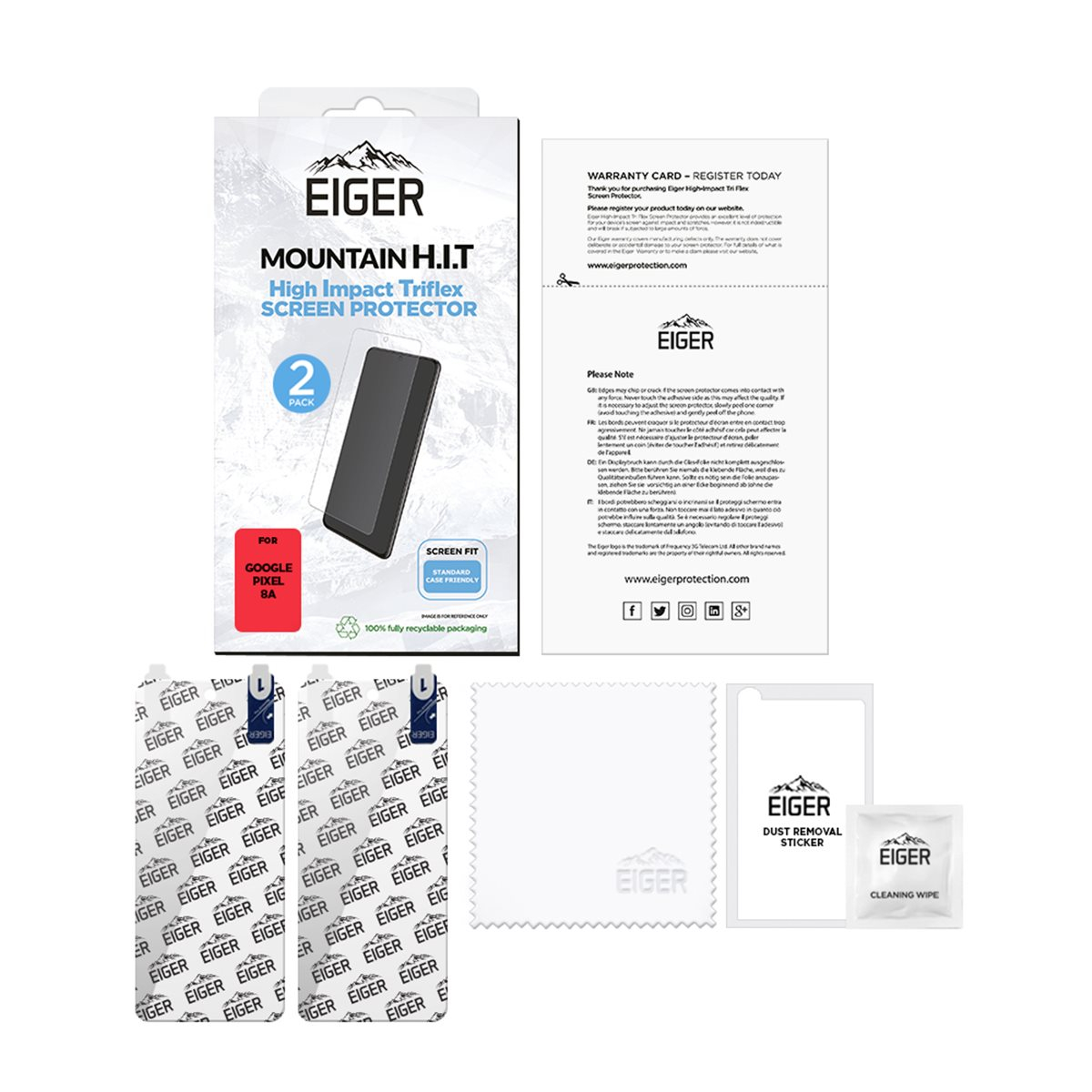 (2er Set) Google Pixel 8a Mountain H.I.T High Impact Triflex Panzerglas 2.5D Displayschutz Case Friendly (EGSP00963)