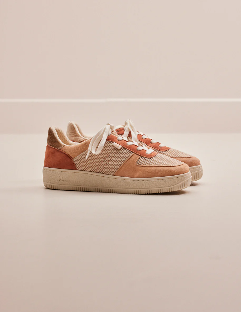 Baskets basses Maxence F - Suède et mesh nude beige blush