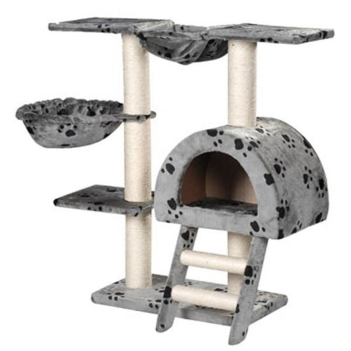 Arranhador para gatos, cinza, com pegadas.