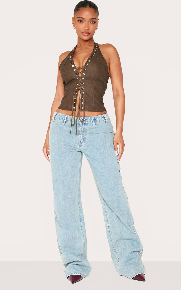 Vert Olive Corset Shape En Synthétiquecuir Noir À Encolure Dos-nu Avec Laçage
