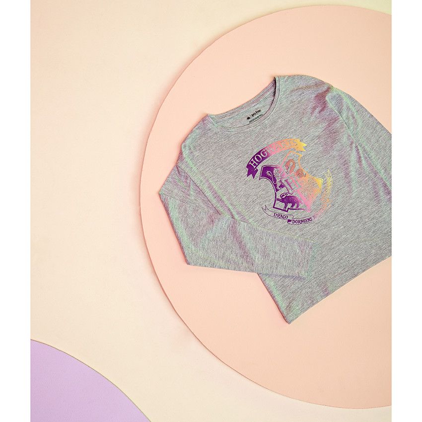 T-shirt manches longues en jersey print Harry Potter pour fille - Gris clair