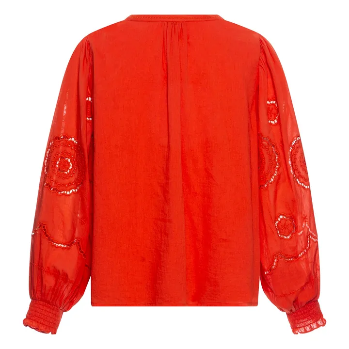 Alma Deia Blouse Brodée en Coton Bio | Corail
