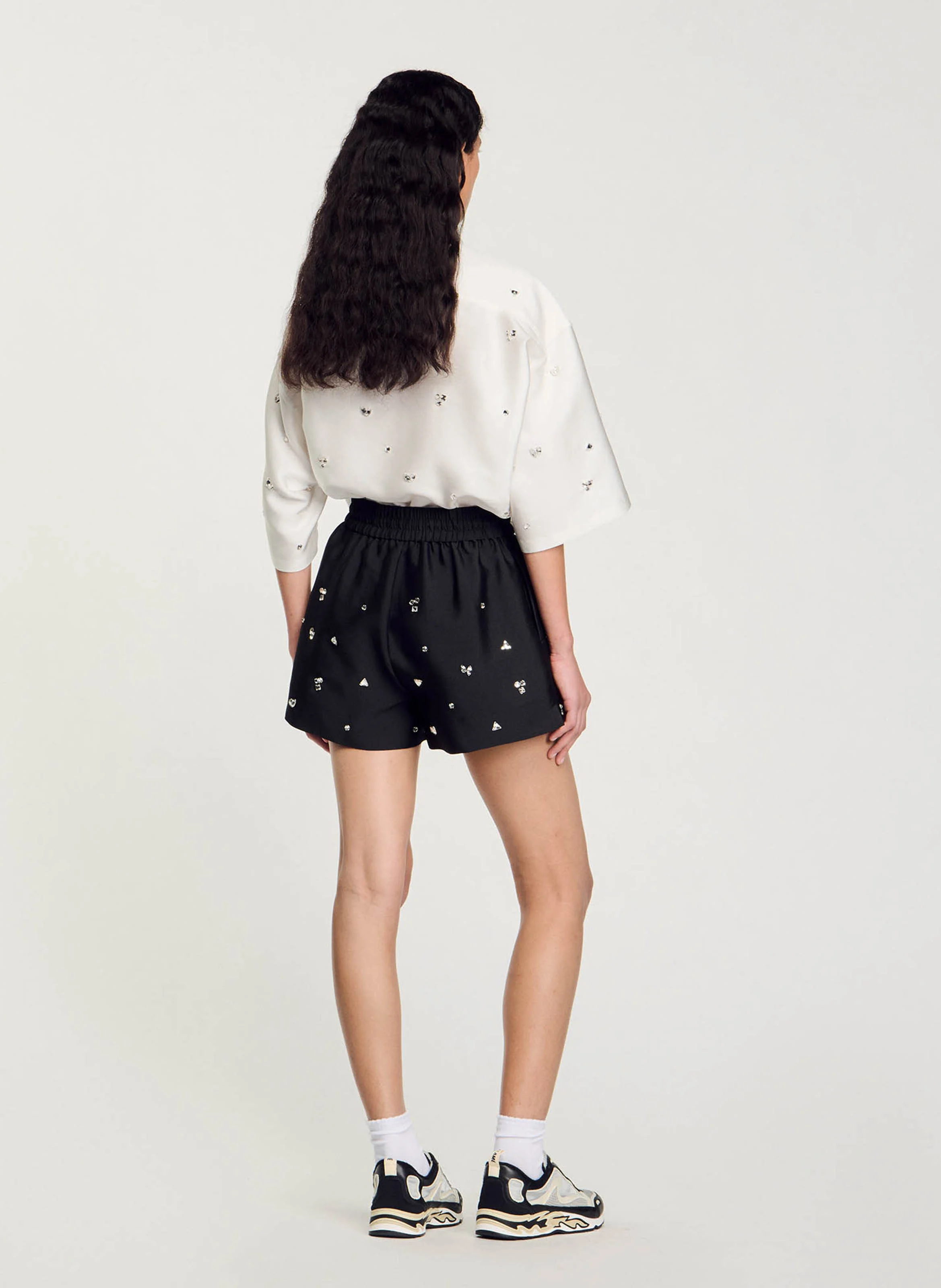 Short taille haute à strass | Noir