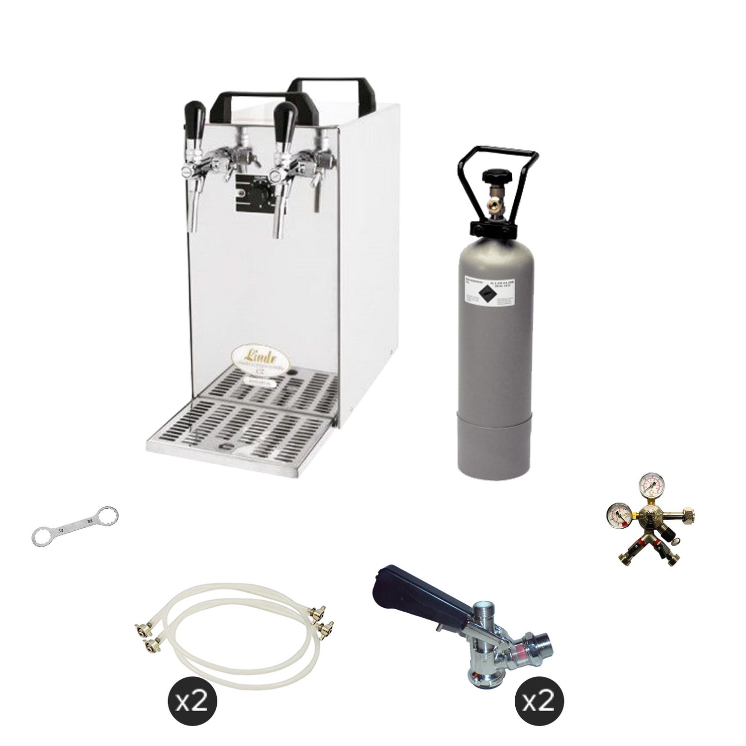 Komplett Set - Zapfanlage, Bierzapfanlage - Kontakt 40 2-leitig Trockenkühler, Durchlaufkühler 50 Liter/h, Green Line, Korb,Flach