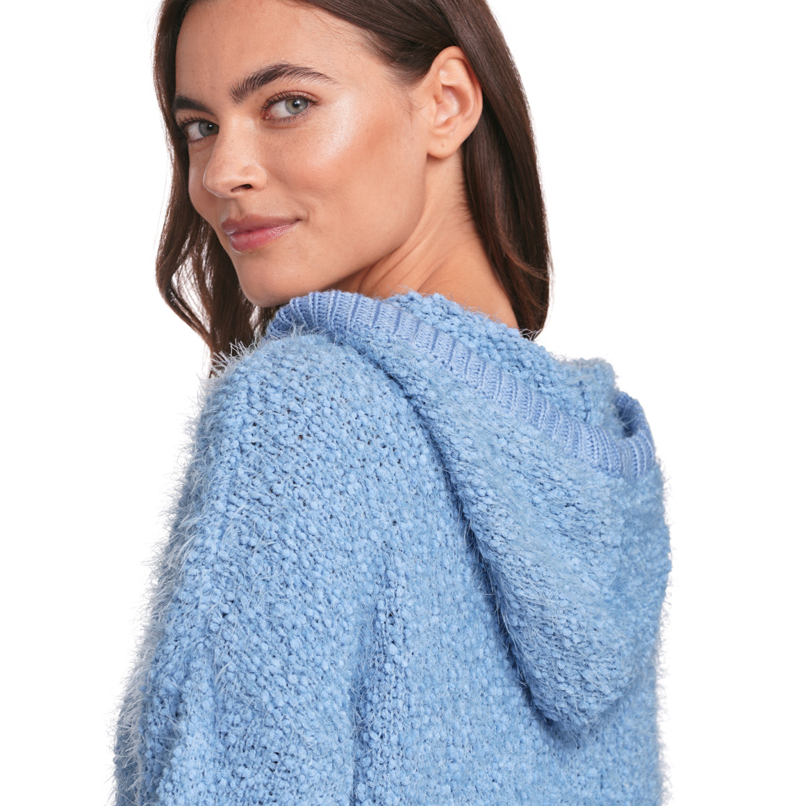 Gina Damen Strickpullover mit Noppengarn hellblau