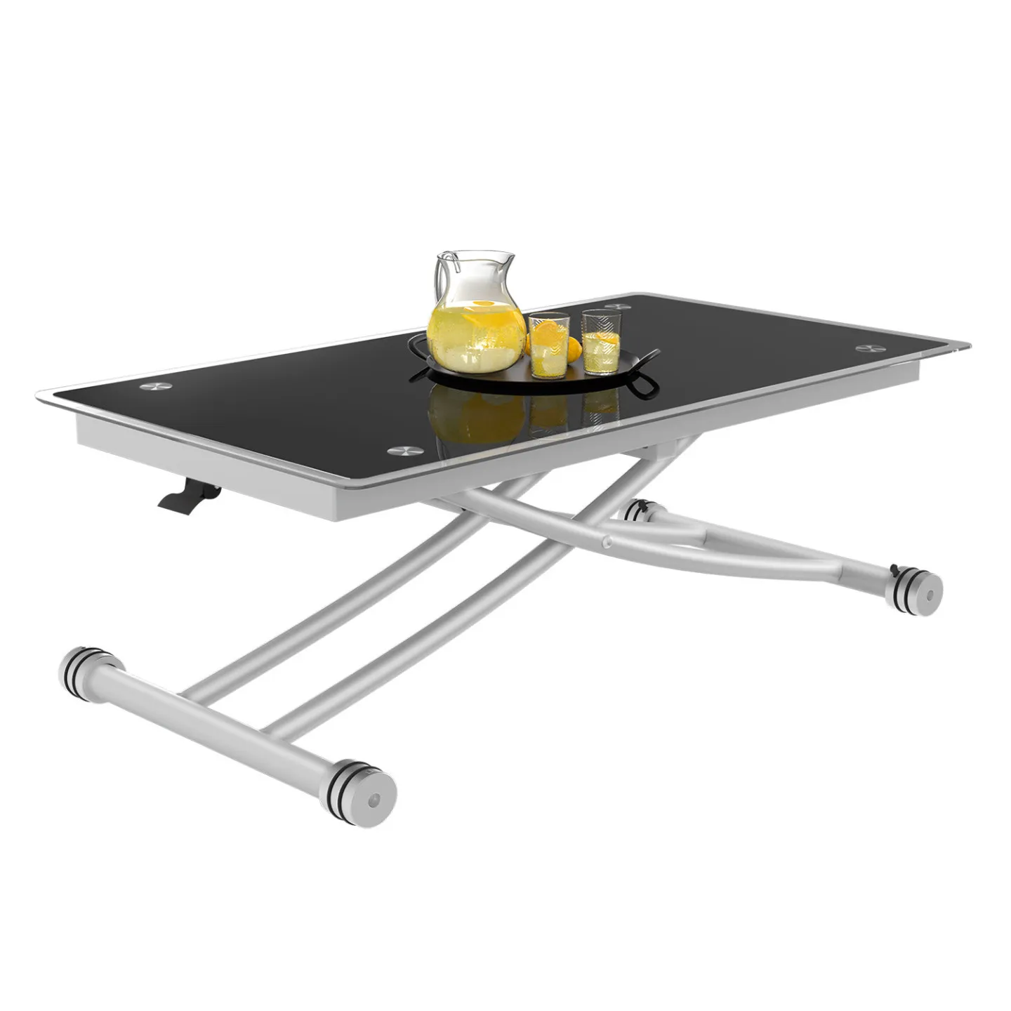 Table basse 2-en-1 relevable en table à manger 2 personnes URBANA plateau verre trempé