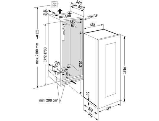 LIEBHERR - Cave à vin encastrable de service EWTGB3583-26, Vinidor, 83 bouteilles, Niche 178 cm