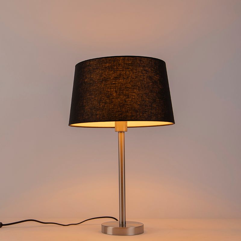 Moderne tafellamp staal met zwarte kap 35 cm - Simplo