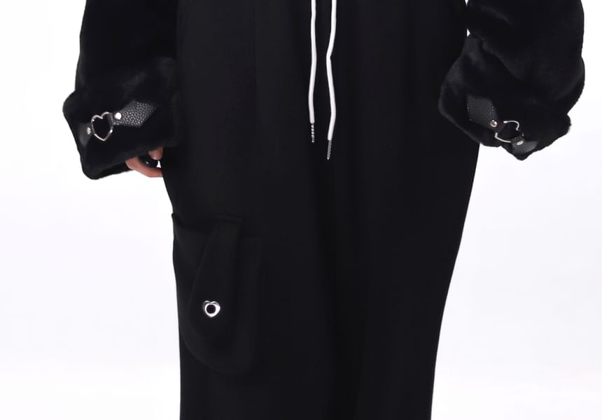 Florimi - Fleece cropped jack met kraagapplicatie en rits / Lange mouwen gebreide top met konijnenprint / Veterjack / Bootcut-broek / Broek met wijde pijpen