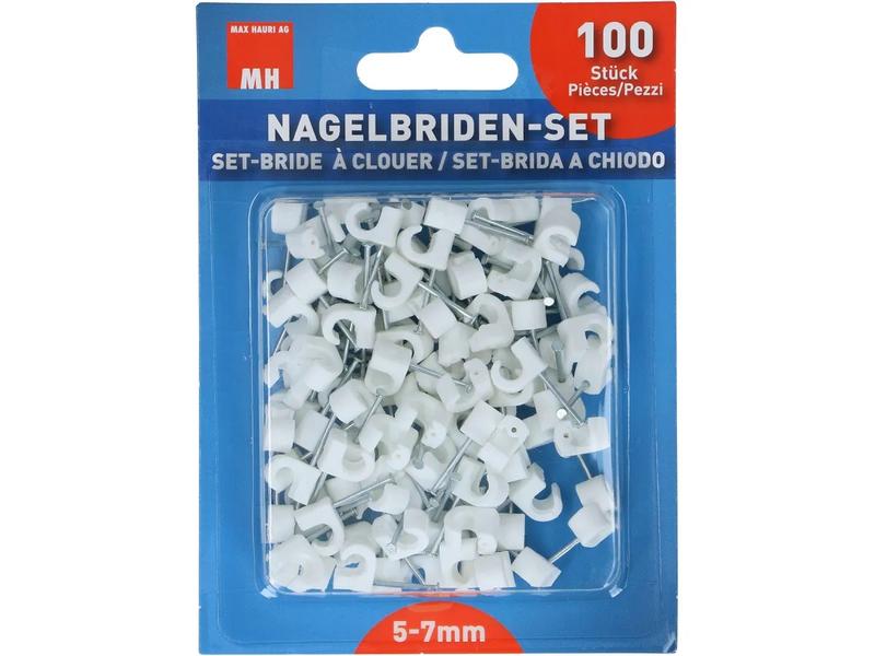 Max Hauri Nagelbriden Set 5-7 mm weiss 100 Stück Nagelbriden-Set für Kabel mit 5-7 mm Durchmesser
