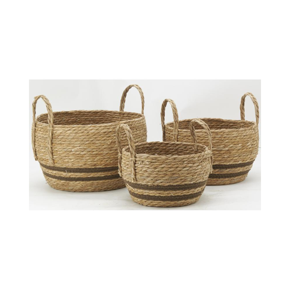 Cache-pots en jonc naturel et coton brun boule