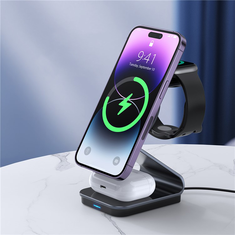 (15W) 3in1 MagSafe Qi Wireless Charger Ladegerät für Apple iPhone / Apple Airpods / Apple Watch Dockingstation - Schwarz