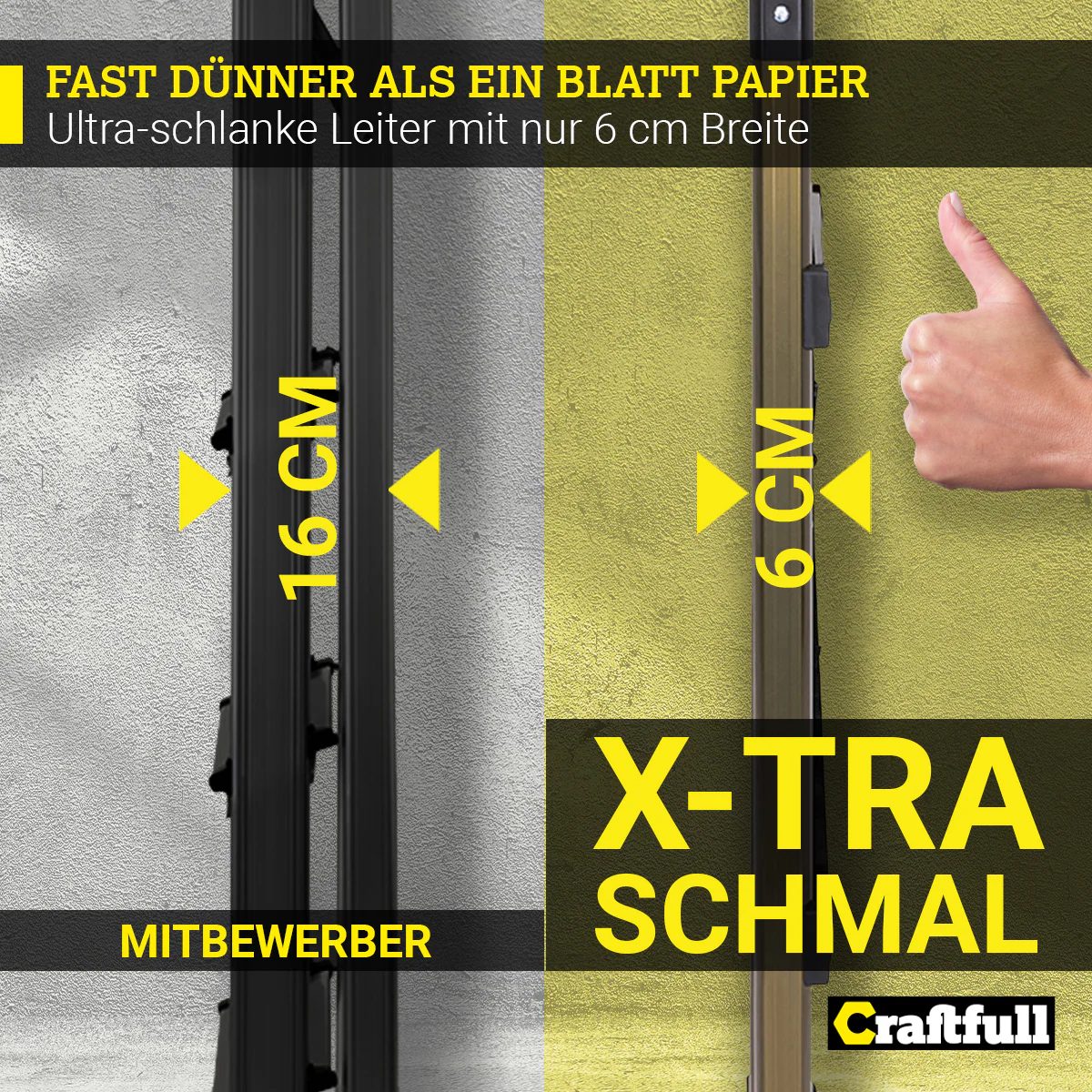 Craftfull Design-Stehleiter CF-134A, Aluminium-Klappleiter, 6cm dünn, Champagner/Silber, 3-5 Stufen (3 Stufen Champagner Edition)