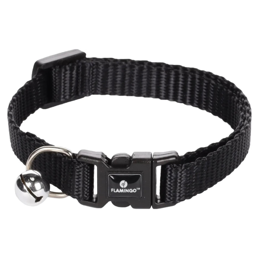 Collier réglable de 19 à 30 cm. Noir avec clochette. Pour chat