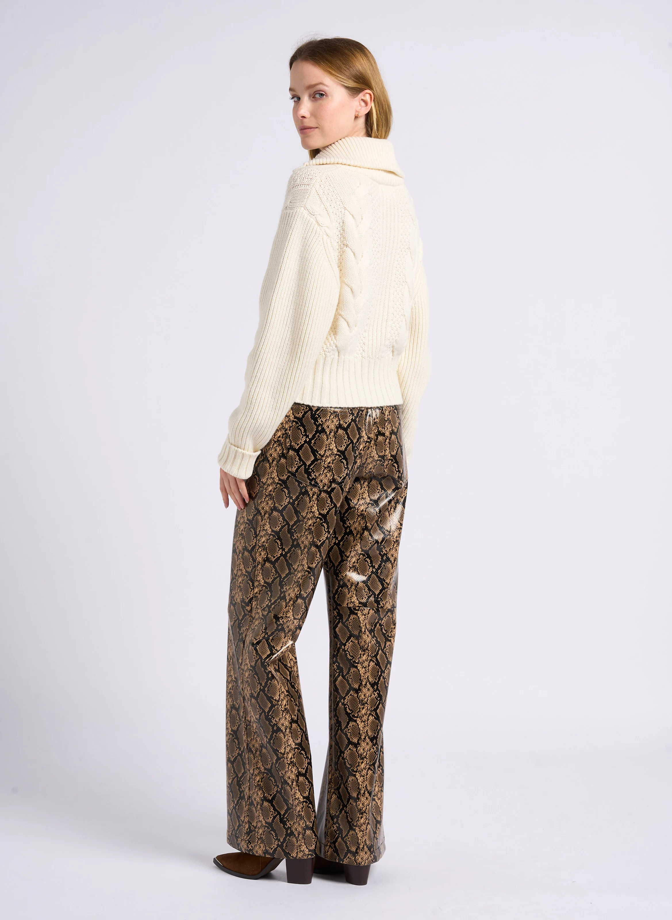 JIMMY - Pantalon évasé à imprimé | Beige