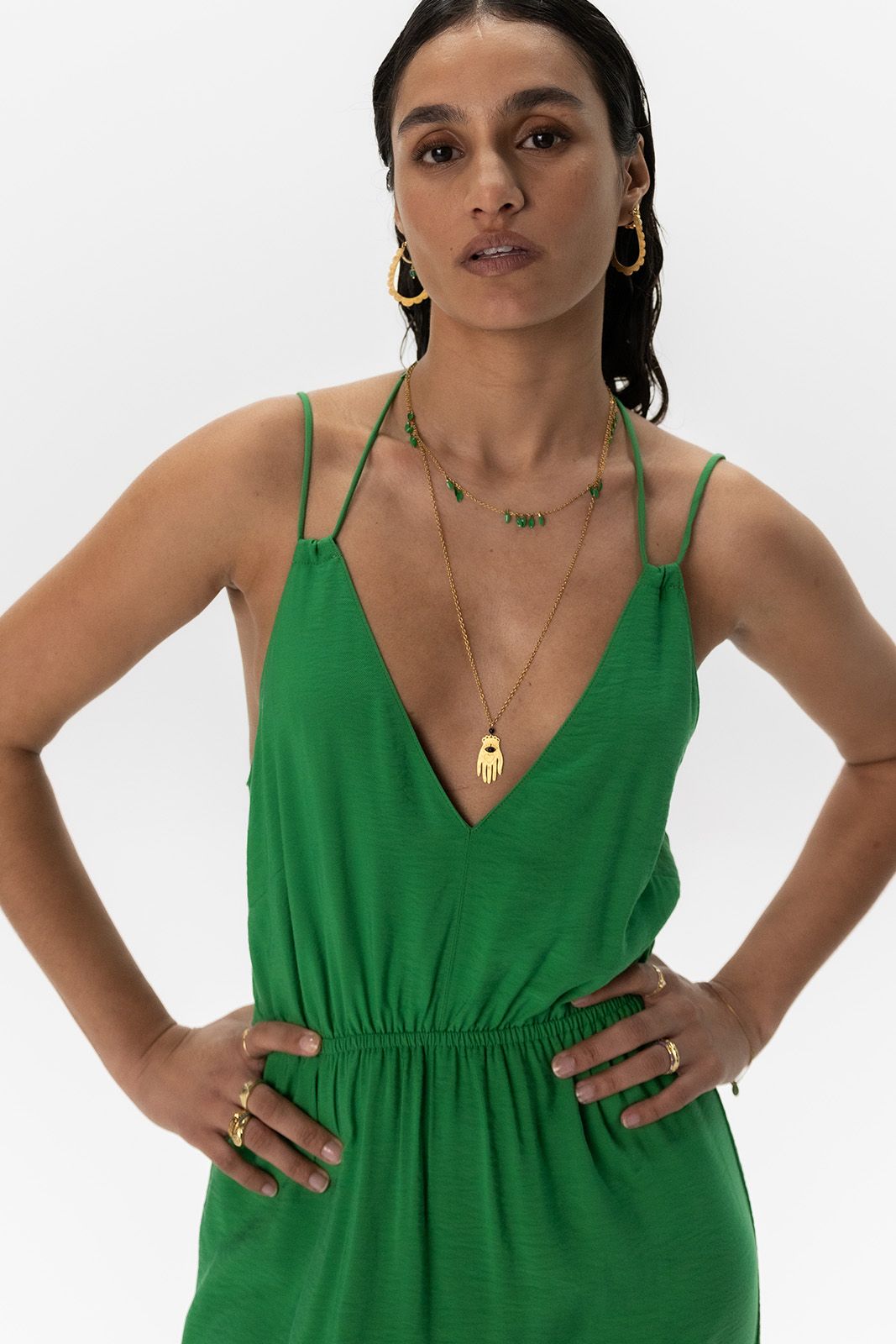 Groene maxi jurk met open rug