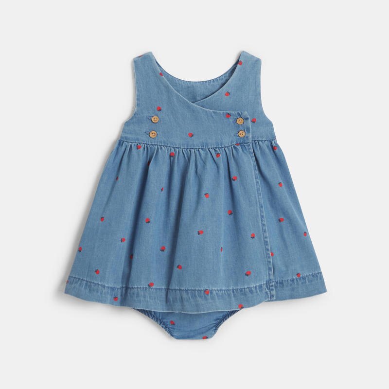 Robe croisée denim fraises bleu bébé fille Bleu