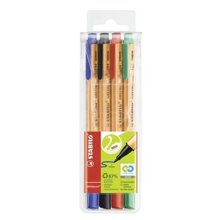 Umweltfreundlicher Filzschreiber - STABILO GREENpoint - 4er Pack - blau, schwarz, rot, grün