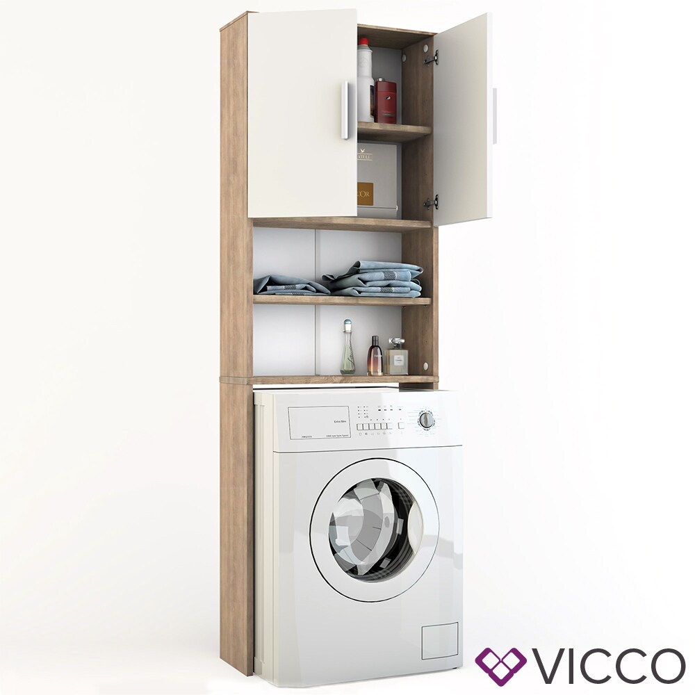 VICCO Waschmaschinenschrank 190 x 64 cm in Weiß Sonoma Badschrank Hochschrank