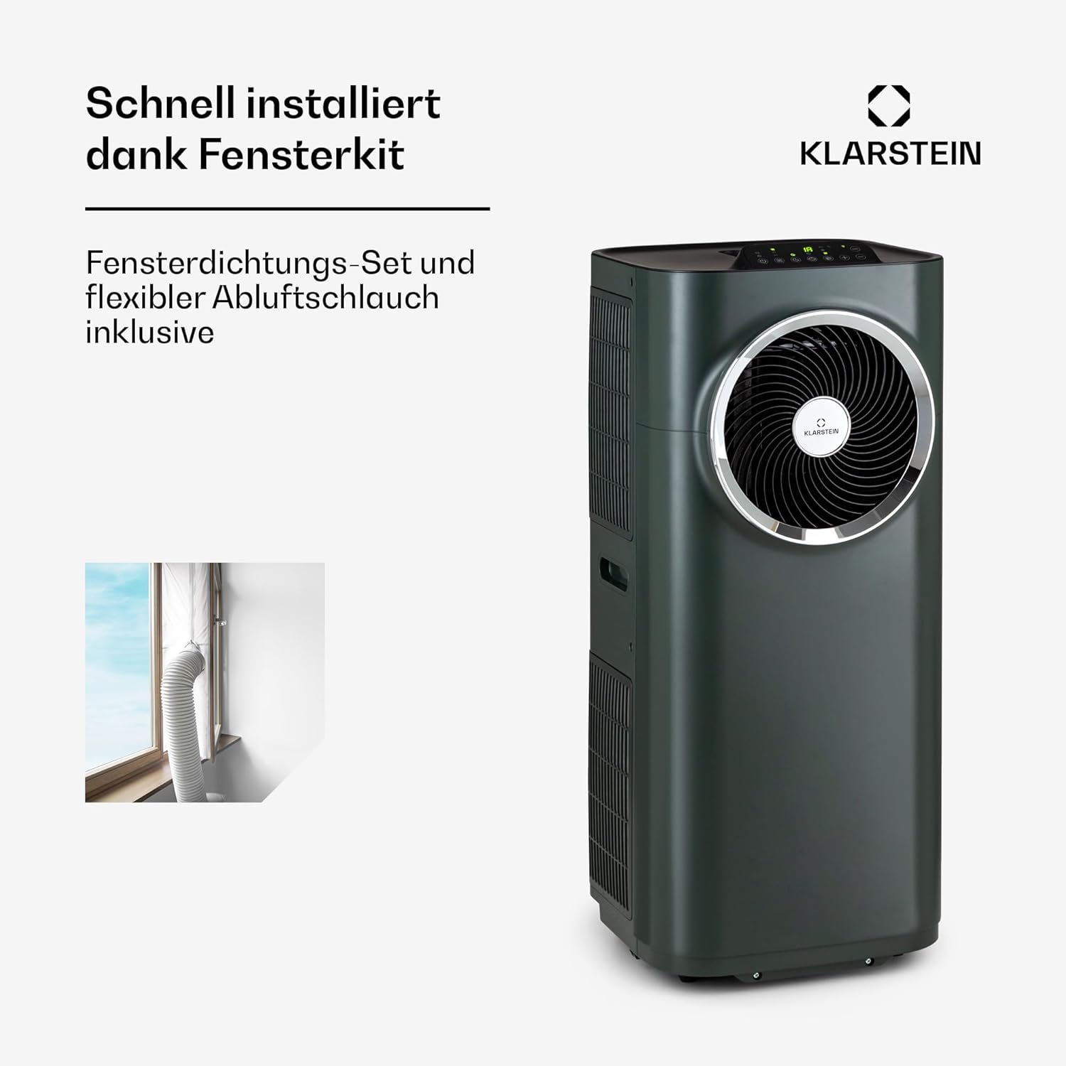 Klarstein Kraftwerk Eco Smart 11 Mobiles Klimagerät - 11500 BTU, 35-59 m², WiFi & App-Steuerung, 3-in-1 Klimaanlage, Ventilator & Entfeuchter, Leise 50 dB, A+ Effizienz, Fensterkit Inkl., Anthrazit