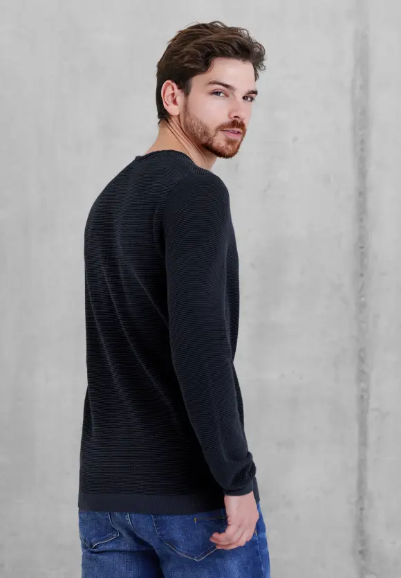 Streifenstruktur Pullover - deep navy blue