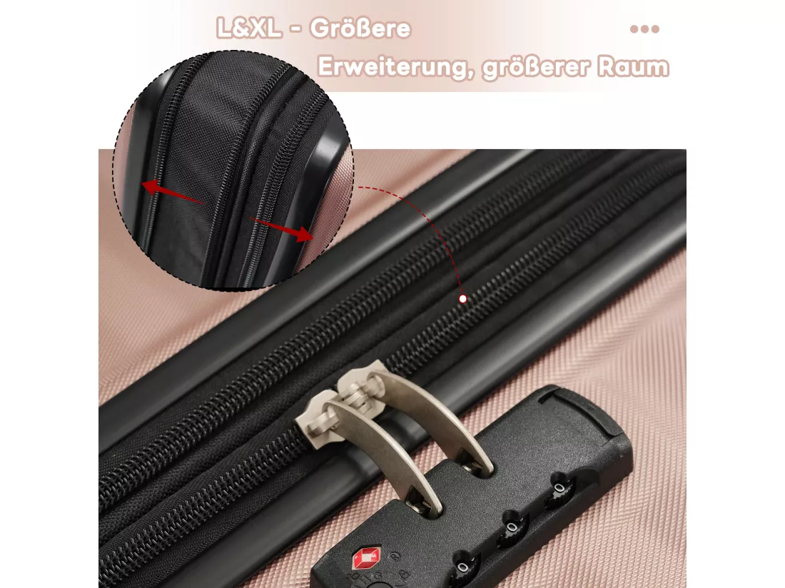 Ensemble de Bagage à main 3 pièces M&L&XL - en matériau ABS - valises à coque rigide - rose