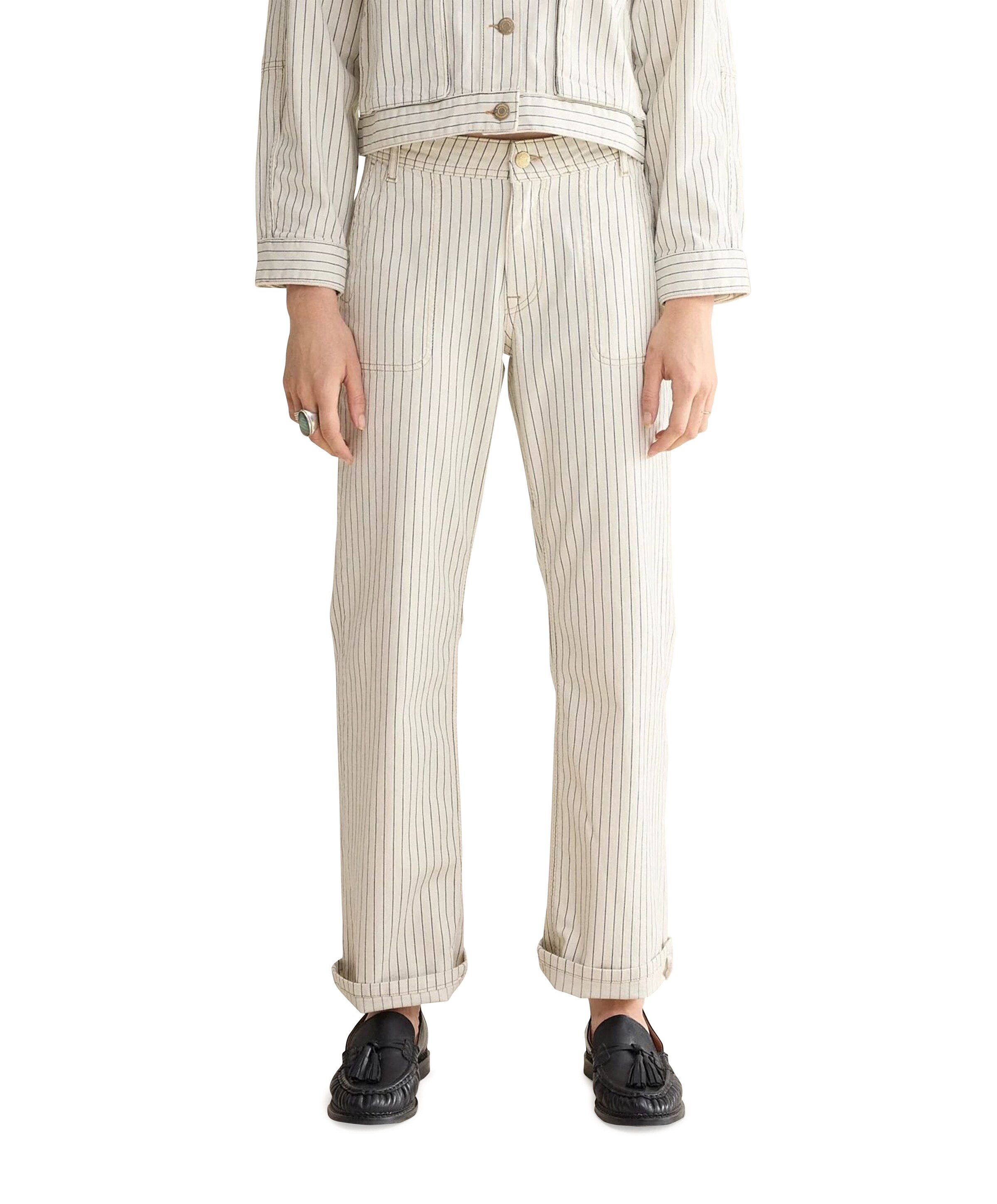 Summum Woman Straight pant Yarn dyed stripe dames jeans ecru
