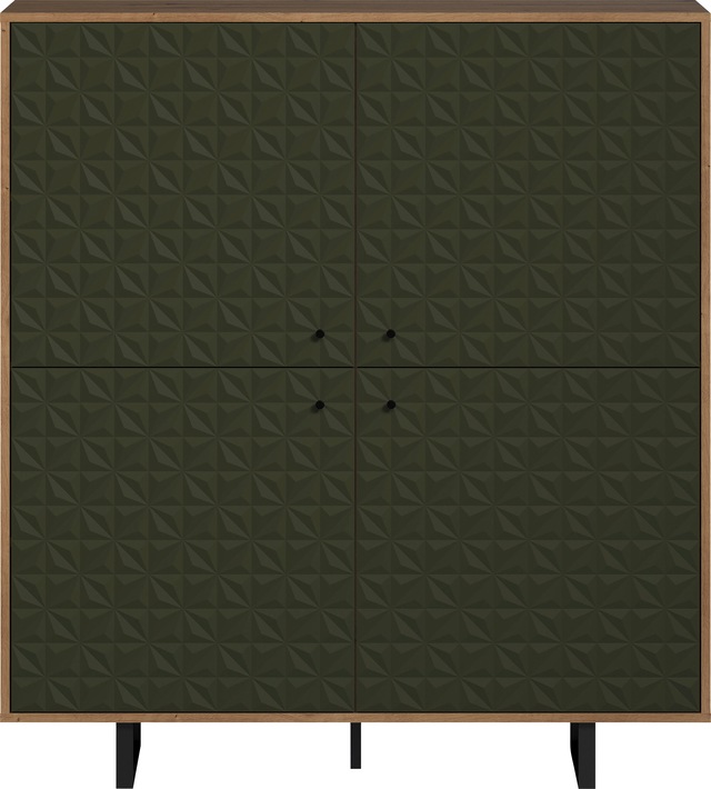 PLACES OF STYLE Highboard »Ferretti« Sideboard mit besonderer Fräsung - Füsse und Griffe aus Metall