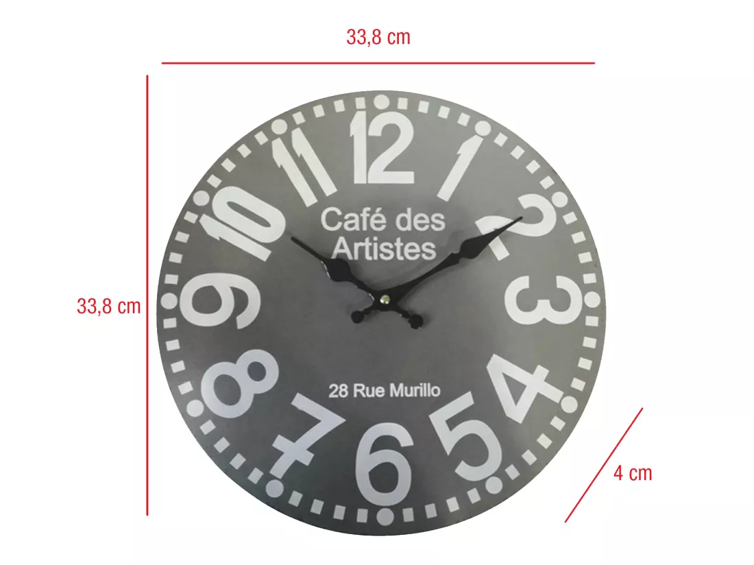 Horloge Murale Horloges Modernes Gris Rond Mdf Hall 33,8x33,8x4