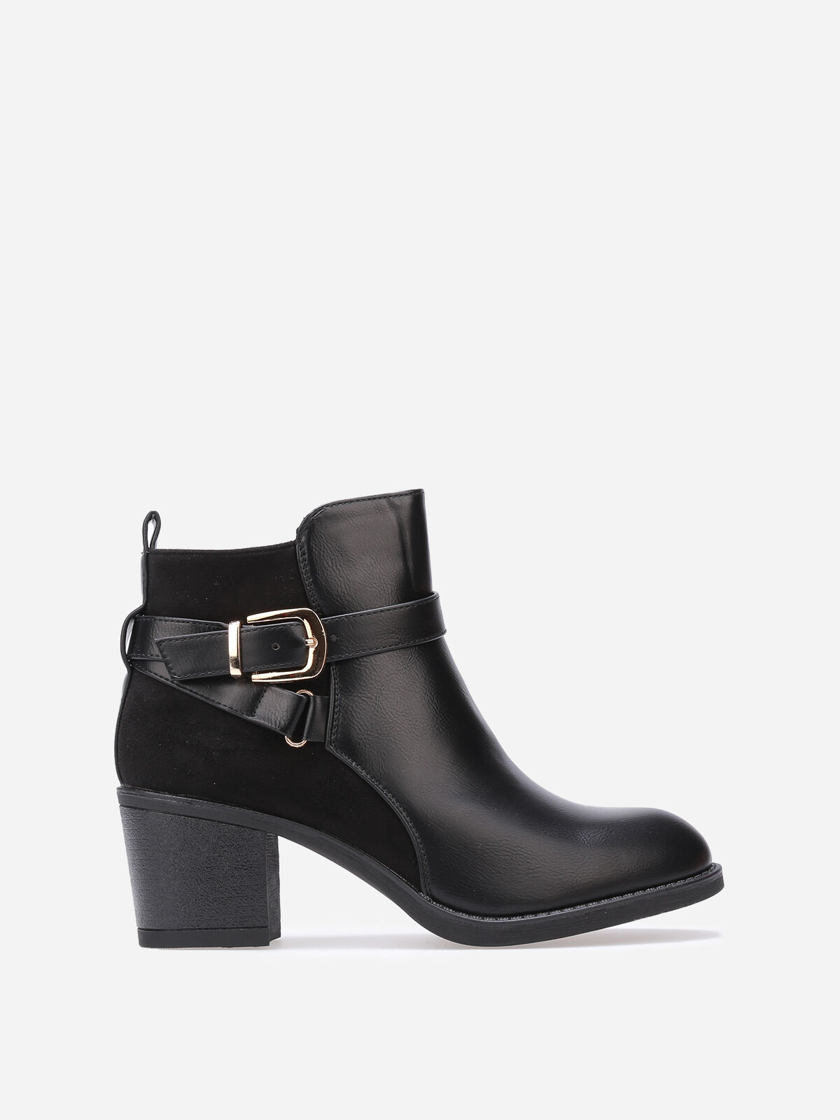 Bottines bi-matières à boucle dorée- Noir