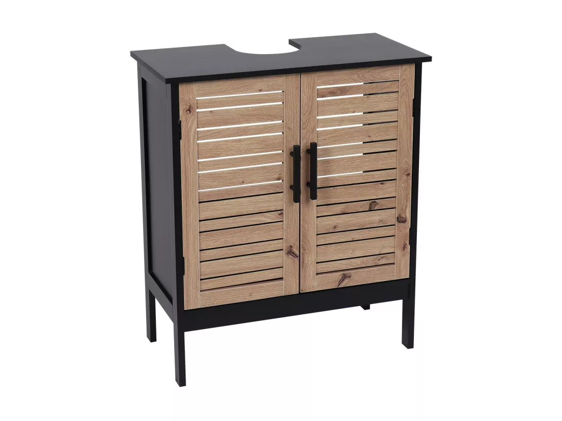 Meuble sous lavabo 2 Portes et 1 Etagère intérieure H 70 cm - Noir
