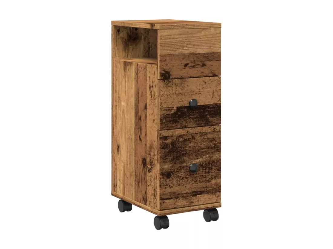 Meuble étroit de salle de bain à roulettes vieux bois