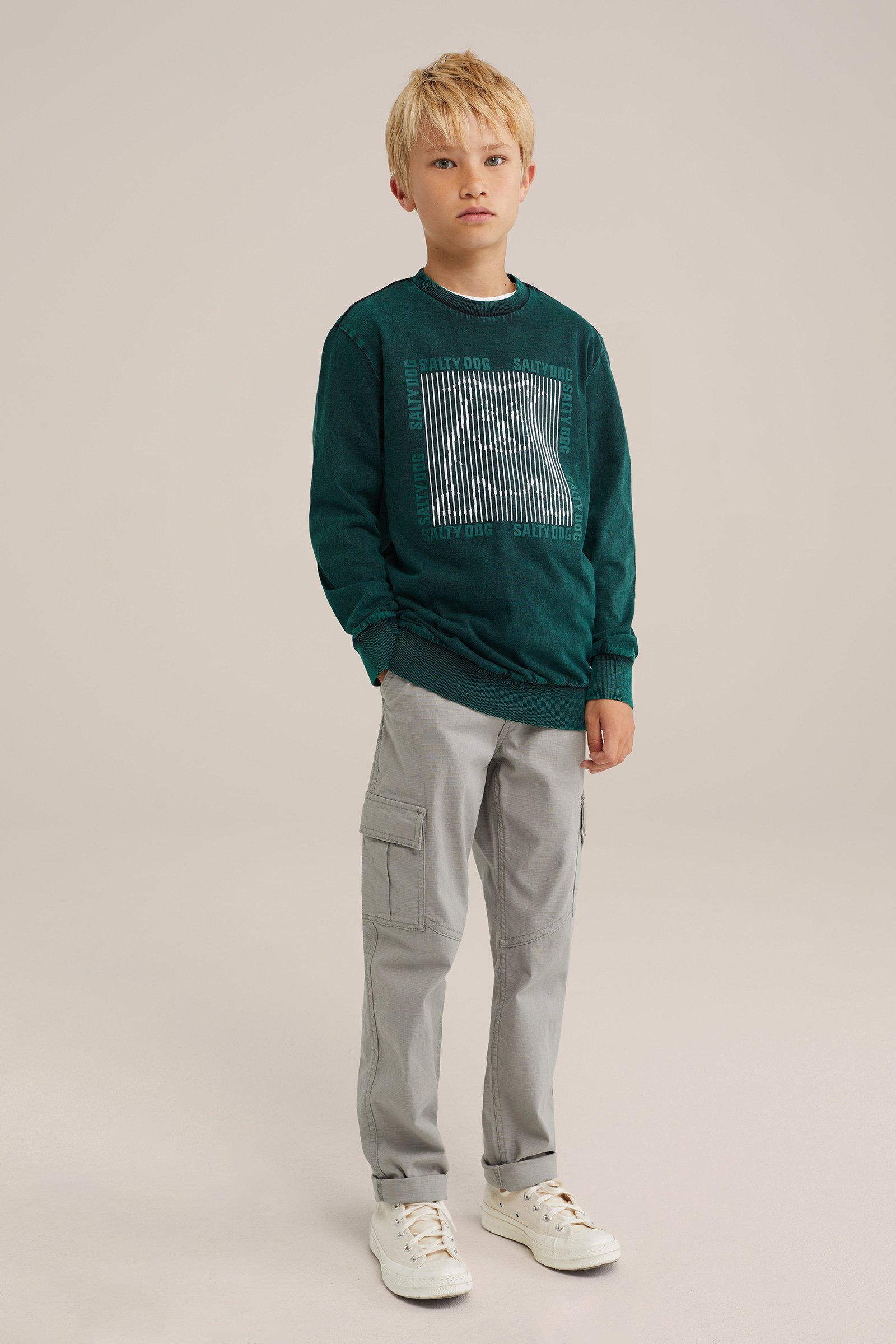 Jongens T-shirt met wassing en opdruk Salty Dog Groen