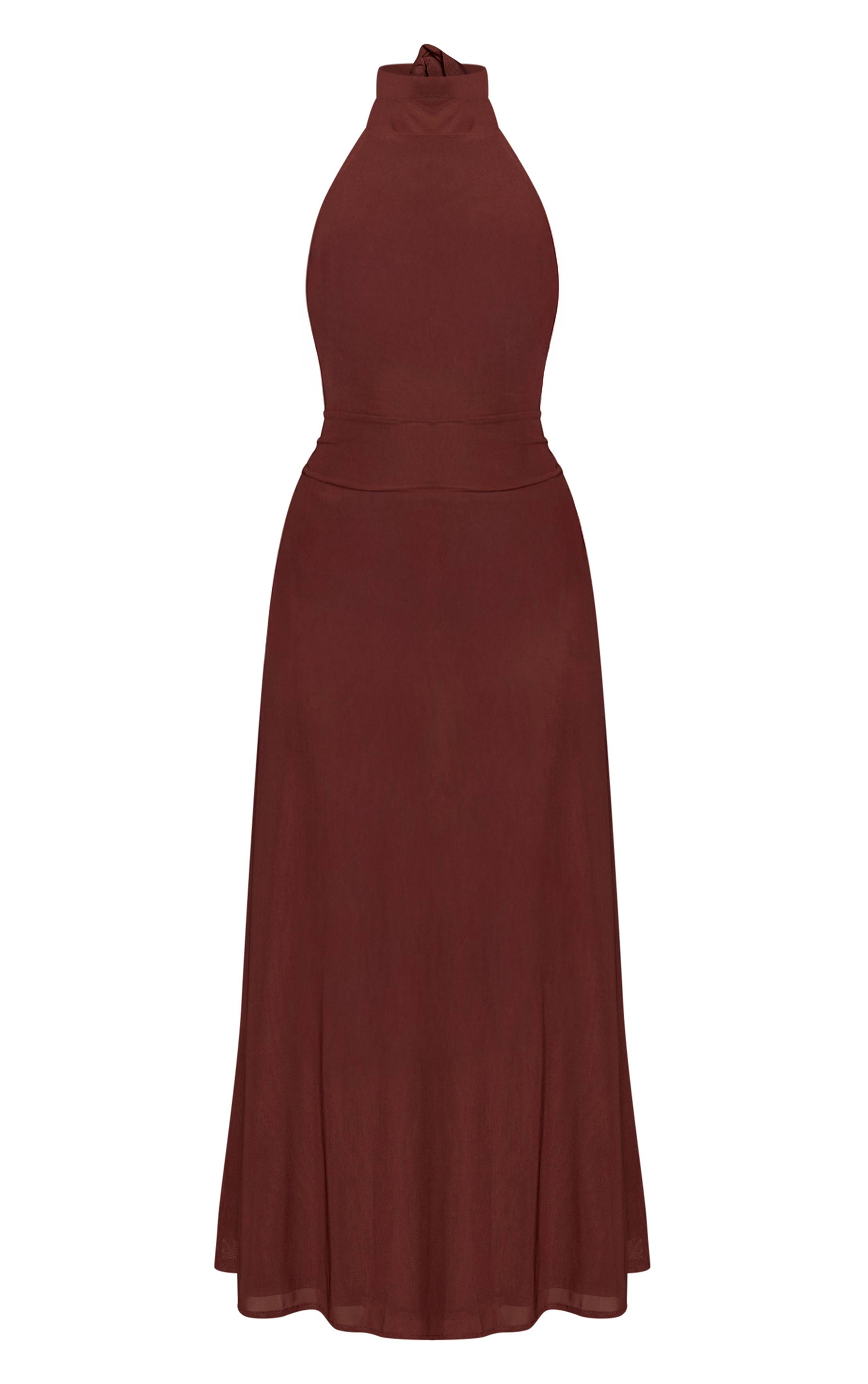 Chocolat Robe Maxi Ajustée Avec Détail Foulard En Mousseline