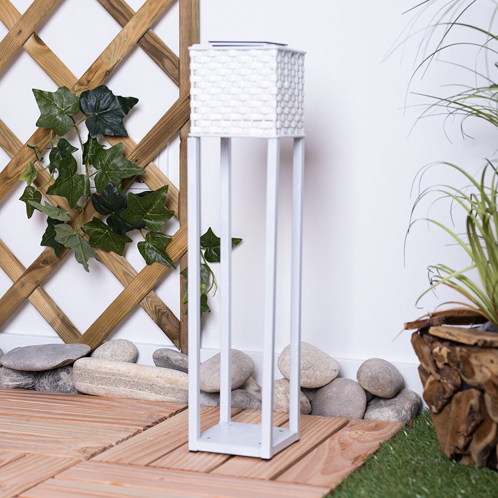 LED Solarleuchte, Rattan, Bodenplatte, Erdspitz, weiß