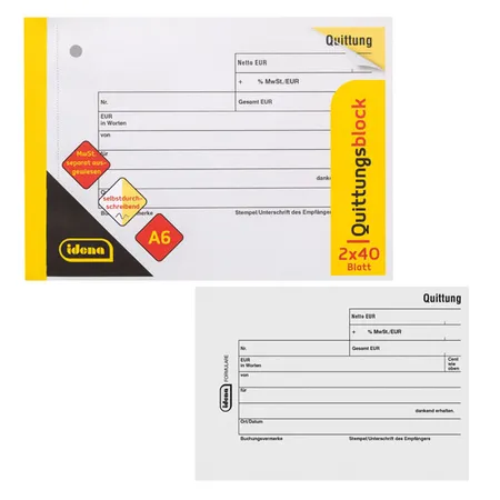 Idena Quittung A6 quer2x40 Blatt MwSt FSC-Mix