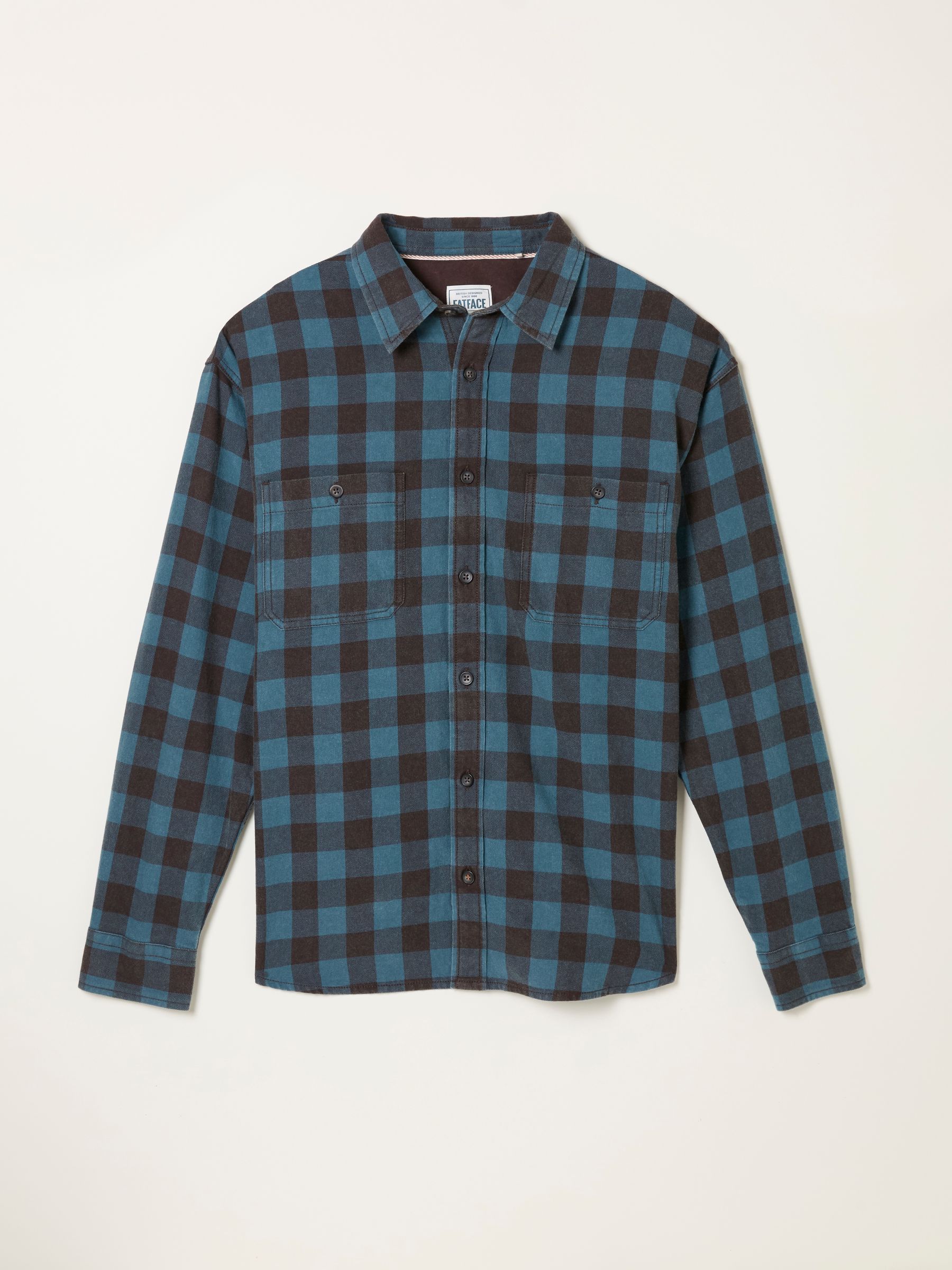 Normaal blauw - FatFace Long Sleeve Relaxed Fit Gingham Shirt