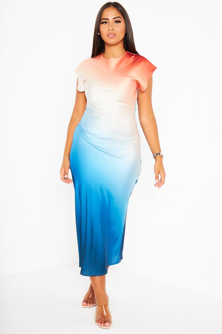 Robe orange longue satinée dégradé