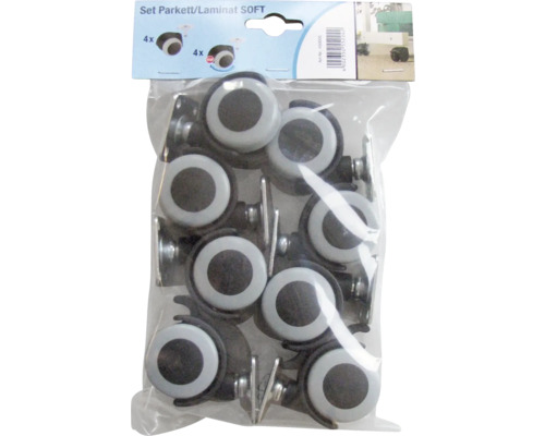 Parket dubbele wielen, tot 30 kg, met achtergat en vergrendeling, 40 x 47 mm, 8 stuks