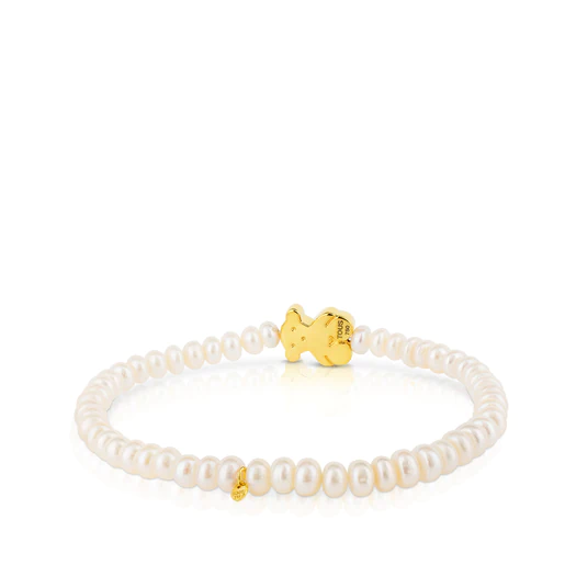 Pulsera metalométrica de ouro e pérolas cultivadas motivo osso de 1,15cm, Sweet Dolls
