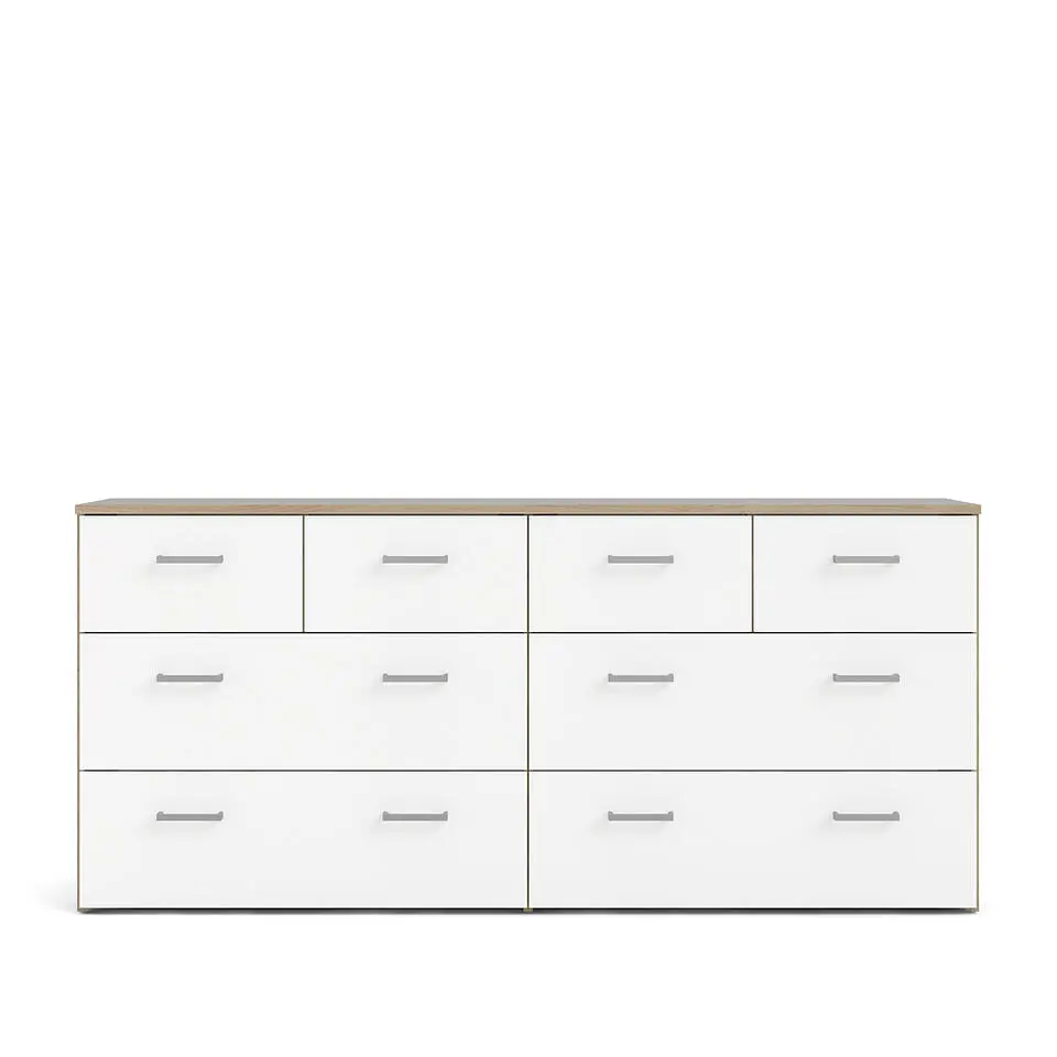 Hioshop Spell Ladekast breed 4 kleine en 4 grote laden eiken decor- wit