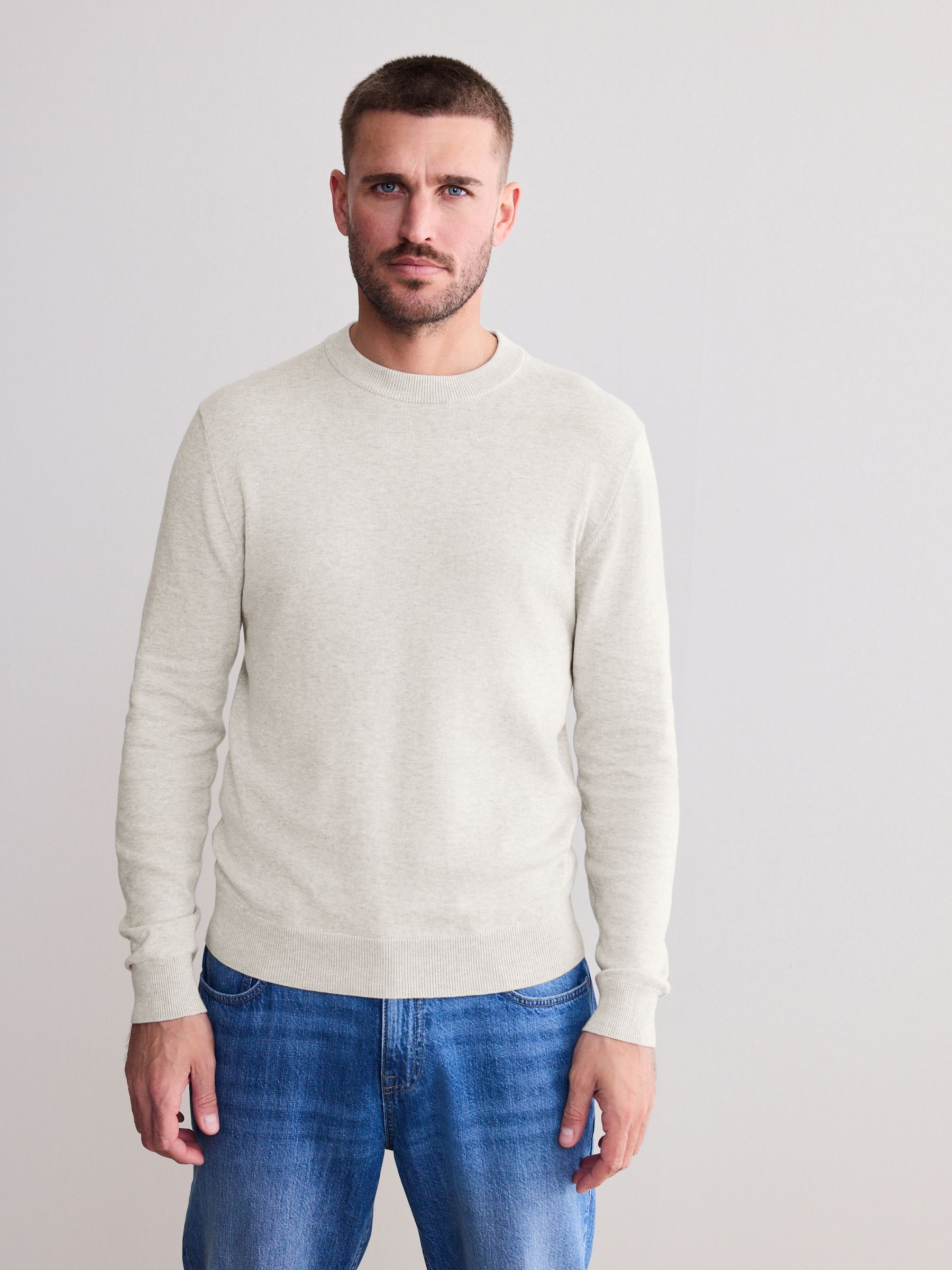 Moutkleurig - Regular Fit Signature Merino Wool Blend Lightweight Crew Jumper