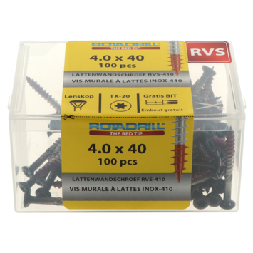 Rotadrill Lattenwandschroef zwarte lenskop torx rvs-410 4.0x40 mm 100 stuks