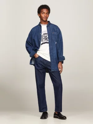 Calça jeans casual com efeito bigode